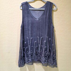 Soft Surroundings Silver Gray Sequin Floral Layered Dressy Tunic Top Shirt SZ LG